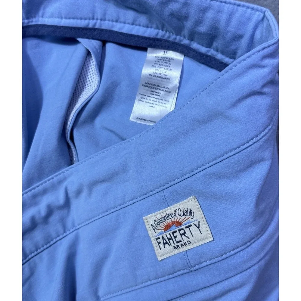 Faherty Shorts Mens 35 Baby Blue All Day Shorts Drawstring Athleisure Golf